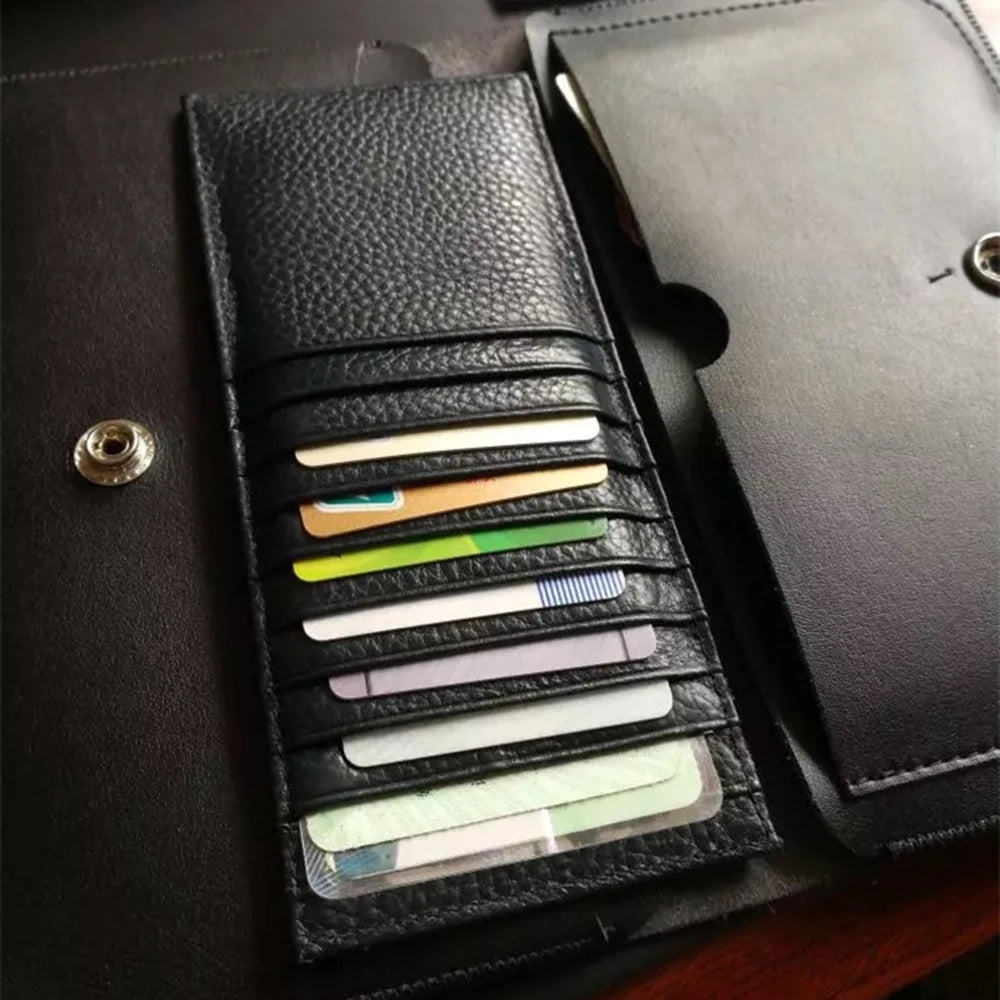 Large Capacity Credit Card Holder Custom Letters Genuine Leather 9 Card Sleeve Well Organize Cowhide Business Cardholder Wallet