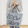 Cartoon Cats Printed Beach Zipper Bag Women Fashion Canvas Tote Shopping Handbags