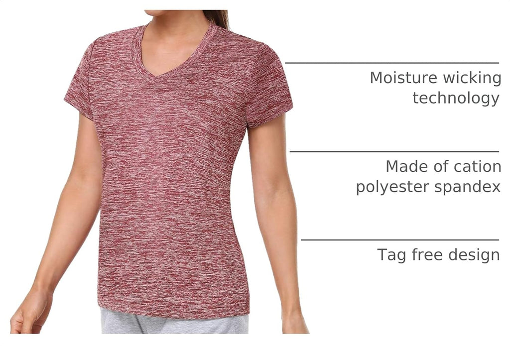 5-Pack Women'S Short Sleeve Dry Fit T-Shirt Moisture Wicking V-Neck Tee | Exercise Yoga Tees,Quick Dry Tops for Workout,Gym