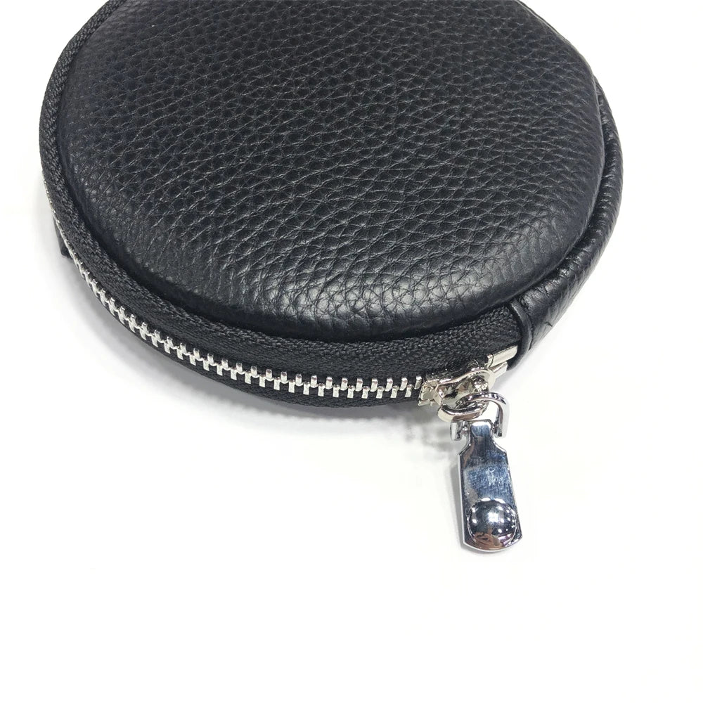 Genuine Leather Zip round Coin Purse Custom Letters Gift Women Small Circle Pouch Personalize Name Girl Cowhide Money Pocket Bag