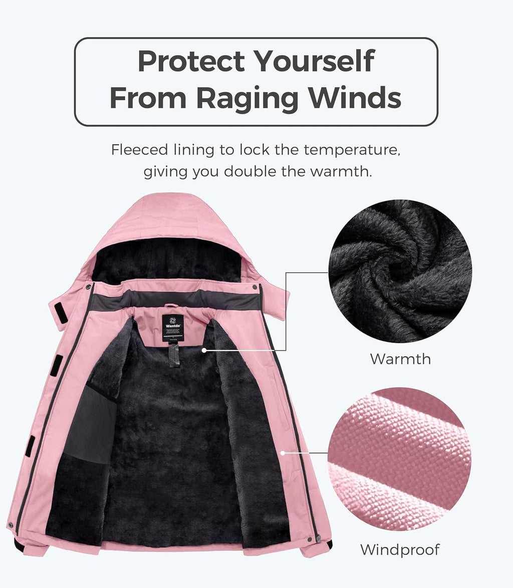 Women Hardshell Waterproof Windproof Insulated Ski Trekking Jacket | Adjustable Hood and Hem & Unrestricted All-Terrain Outdoor Comfort