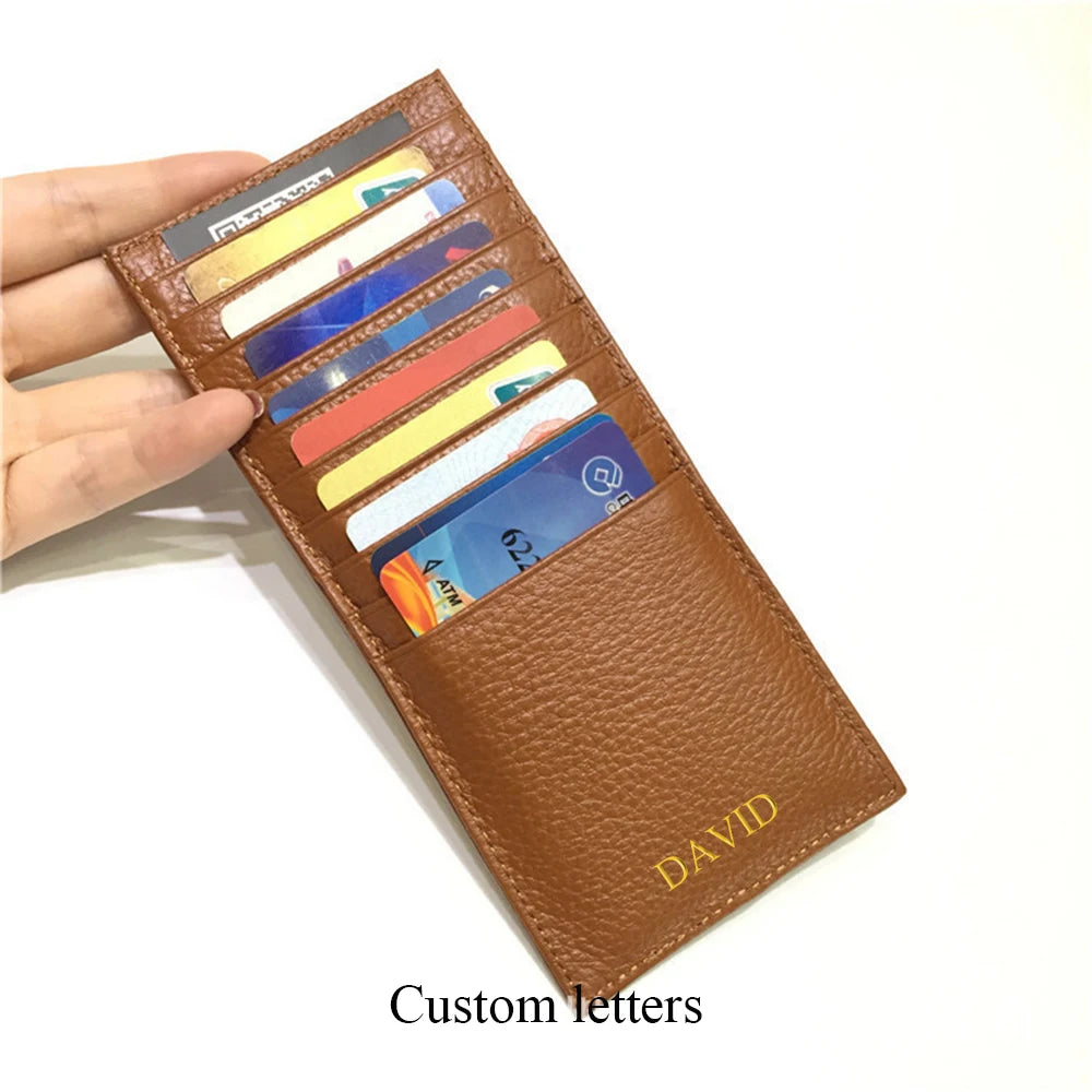 Large Capacity Credit Card Holder Custom Letters Genuine Leather 9 Card Sleeve Well Organize Cowhide Business Cardholder Wallet