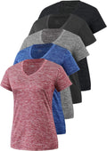 5-Pack Women'S Short Sleeve Dry Fit T-Shirt Moisture Wicking V-Neck Tee | Exercise Yoga Tees,Quick Dry Tops for Workout,Gym
