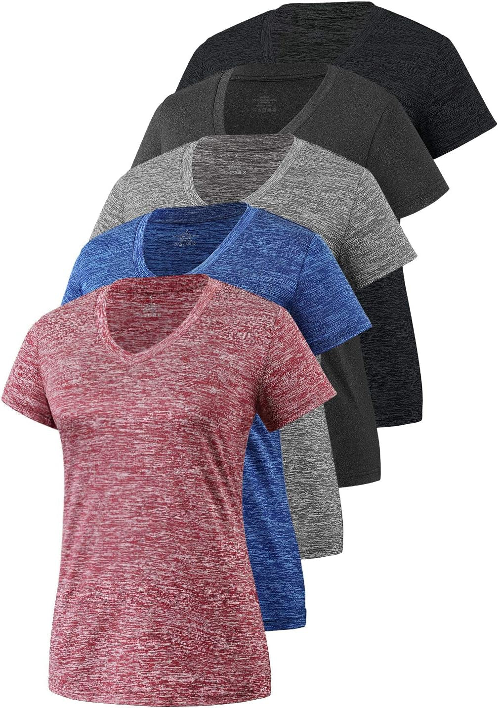 5-Pack Women'S Short Sleeve Dry Fit T-Shirt Moisture Wicking V-Neck Tee | Exercise Yoga Tees,Quick Dry Tops for Workout,Gym