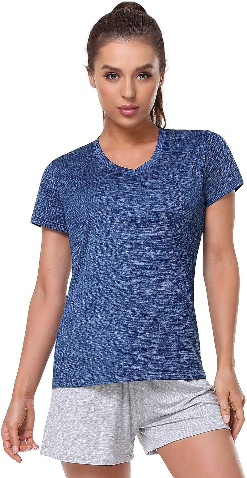5-Pack Women'S Short Sleeve Dry Fit T-Shirt Moisture Wicking V-Neck Tee | Exercise Yoga Tees,Quick Dry Tops for Workout,Gym
